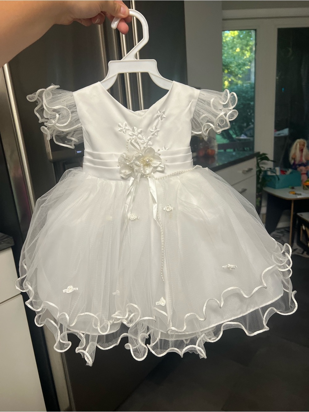 Baptism dress / White Floral Tulle Party Dress for Girls